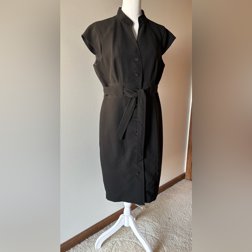 Calvin Klein Black Sophisticated Cap-Sleeve Button Down Sheath Dress Sz 12